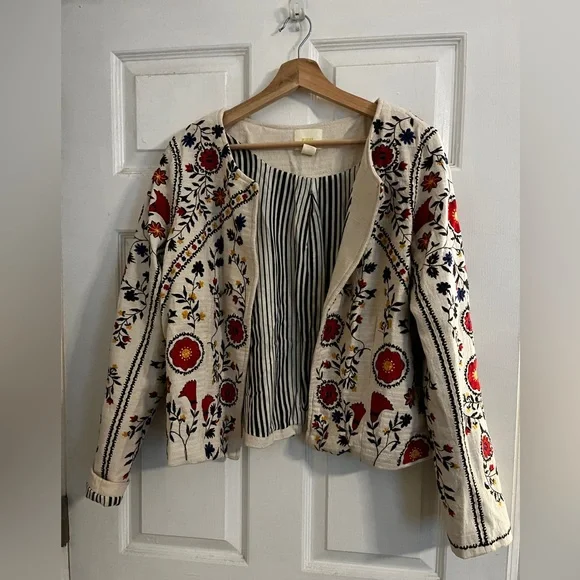Anthropologie Floral Embroidered Jacket - Cream and Multicolor - Picture 3 of 5